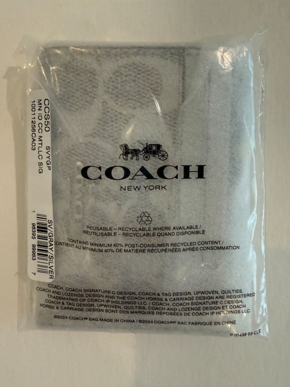 Coach Min/Skinny ID Case Card Holder Signature Canvas key chain/ Wallet Silver - Picture 12 of 14